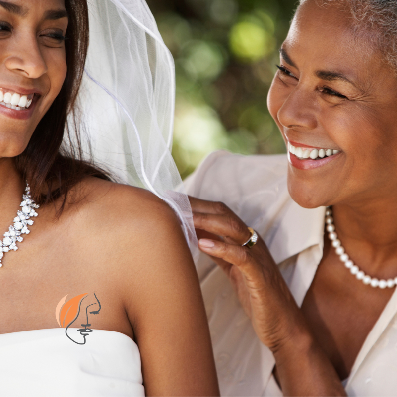 Photo of a mother and her daughter on her wedding day looking radiant after facials at My Face Place Ringwood east.